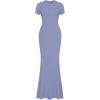 imageREORIA Womens Basic Summer Casual Lounge Long Dress Elegant Short Sleeve Crew Neck Bodycon Maxi DressesBlue Nova