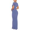 imageREORIA Womens Basic Summer Casual Lounge Long Dress Elegant Short Sleeve Crew Neck Bodycon Maxi DressesBlue Nova