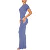 imageREORIA Womens Basic Summer Casual Lounge Long Dress Elegant Short Sleeve Crew Neck Bodycon Maxi DressesBlue Nova