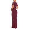 imageREORIA Womens Basic Summer Casual Lounge Long Dress Elegant Short Sleeve Crew Neck Bodycon Maxi DressesBurgundy