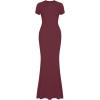 imageREORIA Womens Basic Summer Casual Lounge Long Dress Elegant Short Sleeve Crew Neck Bodycon Maxi DressesBurgundy