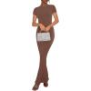 imageREORIA Womens Basic Summer Casual Lounge Long Dress Elegant Short Sleeve Crew Neck Bodycon Maxi DressesCoffee