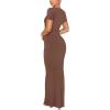 imageREORIA Womens Basic Summer Casual Lounge Long Dress Elegant Short Sleeve Crew Neck Bodycon Maxi DressesCoffee