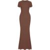 imageREORIA Womens Basic Summer Casual Lounge Long Dress Elegant Short Sleeve Crew Neck Bodycon Maxi DressesCoffee
