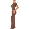 imageREORIA Womens Basic Summer Casual Lounge Long Dress Elegant Short Sleeve Crew Neck Bodycon Maxi DressesCoffee