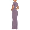 imageREORIA Womens Basic Summer Casual Lounge Long Dress Elegant Short Sleeve Crew Neck Bodycon Maxi DressesHazy Lilac