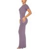 imageREORIA Womens Basic Summer Casual Lounge Long Dress Elegant Short Sleeve Crew Neck Bodycon Maxi DressesHazy Lilac