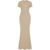 imageREORIA Womens Basic Summer Casual Lounge Long Dress Elegant Short Sleeve Crew Neck Bodycon Maxi DressesKhaki