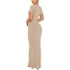 imageREORIA Womens Basic Summer Casual Lounge Long Dress Elegant Short Sleeve Crew Neck Bodycon Maxi DressesKhaki