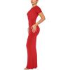 imageREORIA Womens Basic Summer Casual Lounge Long Dress Elegant Short Sleeve Crew Neck Bodycon Maxi DressesRed