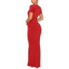 imageREORIA Womens Basic Summer Casual Lounge Long Dress Elegant Short Sleeve Crew Neck Bodycon Maxi DressesRed