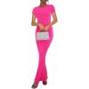 imageREORIA Womens Basic Summer Casual Lounge Long Dress Elegant Short Sleeve Crew Neck Bodycon Maxi DressesRose Red