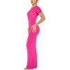imageREORIA Womens Basic Summer Casual Lounge Long Dress Elegant Short Sleeve Crew Neck Bodycon Maxi DressesRose Red