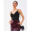 imageREORIA Womens Lace Trim VNeck Bodysuit Spaghetti Straps Sexy Outfit 2025 SpringSummer Designer CollectionBlack Onyx