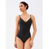 imageREORIA Womens Lace Trim VNeck Bodysuit Spaghetti Straps Sexy Outfit 2025 SpringSummer Designer CollectionBlack Onyx