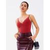 imageREORIA Womens Lace Trim VNeck Bodysuit Spaghetti Straps Sexy Outfit 2025 SpringSummer Designer CollectionRibbon Red