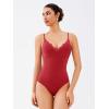 imageREORIA Womens Lace Trim VNeck Bodysuit Spaghetti Straps Sexy Outfit 2025 SpringSummer Designer CollectionRibbon Red