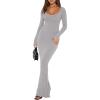 imageREORIA Womens Basic Sexy Square Neck Long Sleeve Soft Lounge Long Dress Fall Casual Ribbed Bodycon Maxi DressesLight Grey