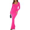 imageREORIA Womens Basic Sexy Square Neck Long Sleeve Soft Lounge Long Dress Fall Casual Ribbed Bodycon Maxi DressesRose Red