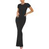 imageREORIA Womens Basic Summer Casual Lounge Long Dress Elegant Short Sleeve Crew Neck Bodycon Maxi DressesBlack