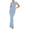 imageREORIA Womens Basic Summer Casual Lounge Long Dress Elegant Short Sleeve Crew Neck Bodycon Maxi DressesBlue