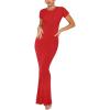 imageREORIA Womens Basic Summer Casual Lounge Long Dress Elegant Short Sleeve Crew Neck Bodycon Maxi DressesRed