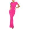 imageREORIA Womens Basic Summer Casual Lounge Long Dress Elegant Short Sleeve Crew Neck Bodycon Maxi DressesRose Red
