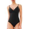 imageREORIA Womens Lace Trim VNeck Bodysuit Spaghetti Straps Sexy Outfit 2025 SpringSummer Designer CollectionBlack Onyx