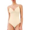 imageREORIA Womens Lace Trim VNeck Bodysuit Spaghetti Straps Sexy Outfit 2025 SpringSummer Designer CollectionButtercream