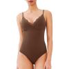 imageREORIA Womens Lace Trim VNeck Bodysuit Spaghetti Straps Sexy Outfit 2025 SpringSummer Designer CollectionChocolate Lab