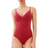imageREORIA Womens Lace Trim VNeck Bodysuit Spaghetti Straps Sexy Outfit 2025 SpringSummer Designer CollectionRibbon Red