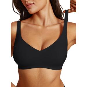 imageREORIA Womens Lounge Comfortable Adjustable Everyday Bra Seamless FullCoverage Padded Wirefree Bras for WomenBlack