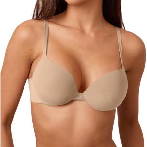 imageREORIA Womens Teardrop Push Up Underwire Bra Sexy Plunge Seamless Supportive Tshirt Bras for WomenClay