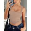 imageREORIA Butsmooth Womens Square Neck Going Out Crop Tops Double Lined Cute Basic Tank Tops 2025 ClothesKhaki