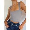 imageREORIA Butsmooth Womens Square Neck Going Out Crop Tops Double Lined Cute Basic Tank Tops 2025 ClothesLight Grey
