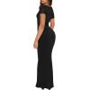 imageREORIA Womens 2025 Sexy Scoop Neck Lounge Long Dress Elegant Basic Short Sleeve Ribbed Bodycon Maxi DressesBlack