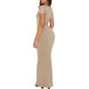 imageREORIA Womens 2025 Sexy Scoop Neck Lounge Long Dress Elegant Basic Short Sleeve Ribbed Bodycon Maxi DressesKhaki