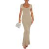imageREORIA Womens 2025 Sexy Scoop Neck Lounge Long Dress Elegant Basic Short Sleeve Ribbed Bodycon Maxi DressesKhaki