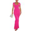imageREORIA Womens 2025 Sexy Scoop Neck Lounge Long Dress Elegant Basic Short Sleeve Ribbed Bodycon Maxi DressesRose Red