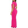imageREORIA Womens 2025 Sexy Scoop Neck Lounge Long Dress Elegant Basic Short Sleeve Ribbed Bodycon Maxi DressesRose Red