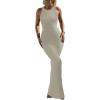 imageREORIA Womens Basic Summer Sexy Lounge Tank Long Dress Elegant Sleeveless Halter Neck Bodycon Maxi DressesAntique Pewter