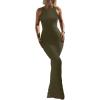 imageREORIA Womens Basic Summer Sexy Lounge Tank Long Dress Elegant Sleeveless Halter Neck Bodycon Maxi DressesArmy Green