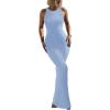 imageREORIA Womens Basic Summer Sexy Lounge Tank Long Dress Elegant Sleeveless Halter Neck Bodycon Maxi DressesBlue