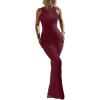 imageREORIA Womens Basic Summer Sexy Lounge Tank Long Dress Elegant Sleeveless Halter Neck Bodycon Maxi DressesBurgundy