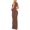 imageREORIA Womens Basic Summer Sexy Lounge Tank Long Dress Elegant Sleeveless Halter Neck Bodycon Maxi DressesCoffee