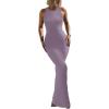 imageREORIA Womens Basic Summer Sexy Lounge Tank Long Dress Elegant Sleeveless Halter Neck Bodycon Maxi DressesHazy Lilac
