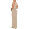 imageREORIA Womens Basic Summer Sexy Lounge Tank Long Dress Elegant Sleeveless Halter Neck Bodycon Maxi DressesKhaki
