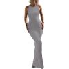 imageREORIA Womens Basic Summer Sexy Lounge Tank Long Dress Elegant Sleeveless Halter Neck Bodycon Maxi DressesLight Grey