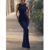 imageREORIA Womens Basic Summer Sexy Lounge Tank Long Dress Elegant Sleeveless Halter Neck Bodycon Maxi DressesNavy Blue