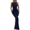 imageREORIA Womens Basic Summer Sexy Lounge Tank Long Dress Elegant Sleeveless Halter Neck Bodycon Maxi DressesNavy Blue